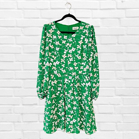 Eliza J Floral Shift Midi Dress Long Sleeve Fit & Flare Lined Pockets Size 12 - Picture 5 of 10